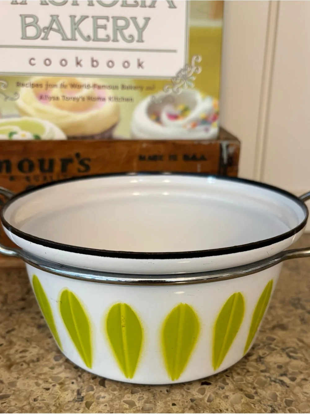 Vintage Catherine Holm Norway Lotus Enamel 6” Dutch Oven MCM w/ Handle